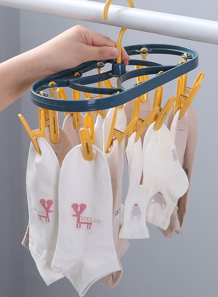 MARGOUN Clothes Drying Hanger Foldable Drying Rack With 12 Clips Plastic Space Saving Closet Organizer Hanger Rack for Towels Socks Bras Underwear - Image 2