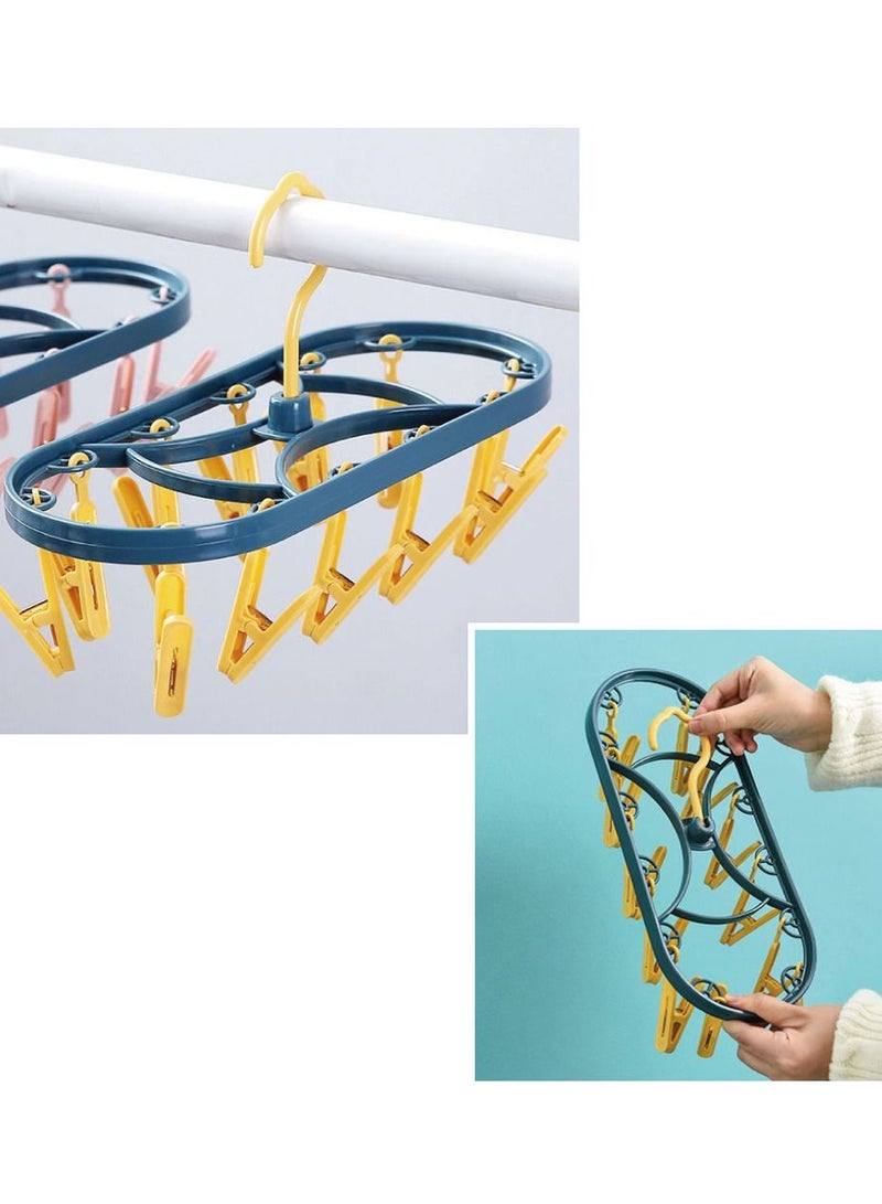 MARGOUN Clothes Drying Hanger Foldable Drying Rack With 12 Clips Plastic Space Saving Closet Organizer Hanger Rack for Towels Socks Bras Underwear - Image 4