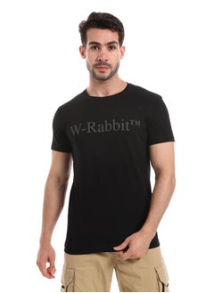 WHITE RABBIT White Rabbit Short Sleeves Black Tee With "White Rabbit" Charcoal Print  - Image 1