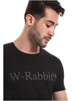 WHITE RABBIT White Rabbit Short Sleeves Black Tee With "White Rabbit" Charcoal Print  - Image 4