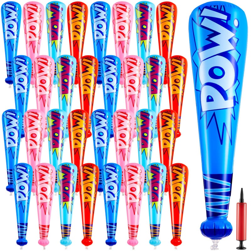 Seematn 32 Pcs Mardi Gras Throws Bulk Pow Inflatable Baseball Bats 17 Inch Inflatable Blow up Bats for Kids Carnival Game Prizes Bulk Carnival Hero Sports Prizes Favors BlueDark BluePinkRed - Image 2