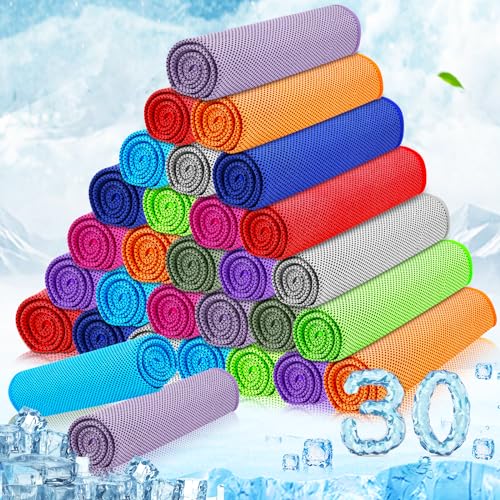 MENOLY 30 Packs Cooling Towels Bulk Gym Cooling Towels for Neck and Face Sweat Workout Cooling Neck Rags for Sports Yoga Soft Microfiber Breathable Rags for Hiking Running Fitness-Multicolor - Image 1