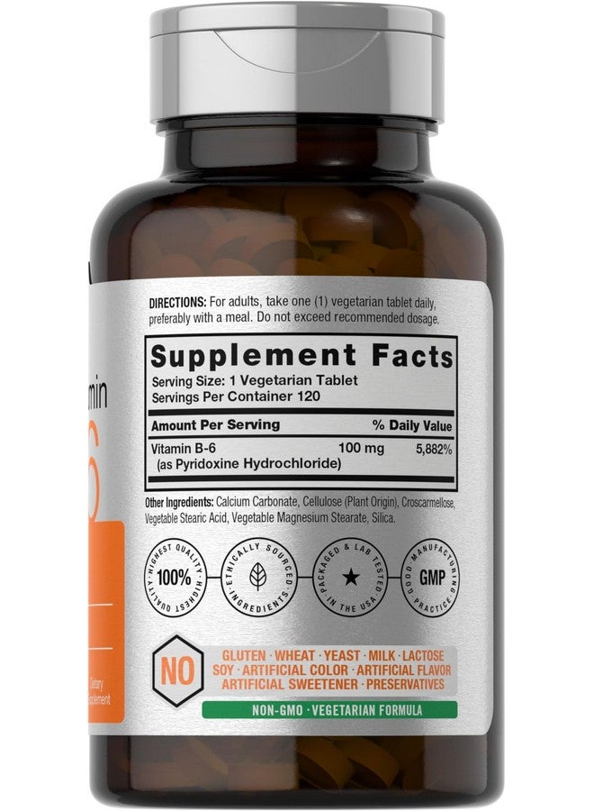 Horbäach Vitamin B-6 100mg | 120 Vegetarian Tablets | Pyridoxine HCl | Non-GMO & Gluten Free Supplement - Image 2