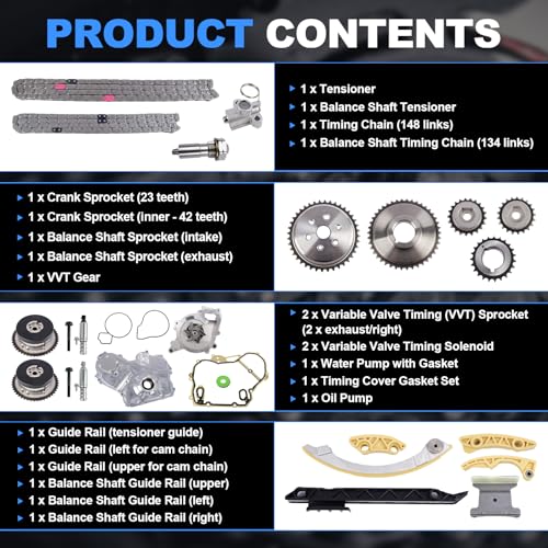 SUSUCAR Timing Chain Kit w/Head Gasket, Water Pump, Oil Pump, Sprocket Tensioner for GMC Terrain Chevy Equinox Malibu Buick Regal Verano 2.2 2.4L Ecotec 9-4201S 9-4201SX - Image 3