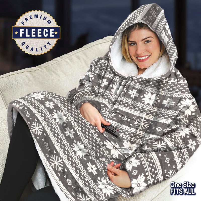 Ontel Huggle Hoodie Oversized Wearable Blanket Hoodie for Men & Women - Machine-Washable Soft Fleece Sweatshirt with Giant Hood  Large Pockets  & Sleeves  Gray Nordic - Image 2