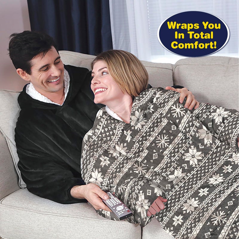 Ontel Huggle Hoodie Oversized Wearable Blanket Hoodie for Men & Women - Machine-Washable Soft Fleece Sweatshirt with Giant Hood  Large Pockets  & Sleeves  Gray Nordic - Image 4