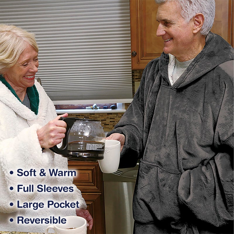 Ontel Huggle Hoodie Oversized Wearable Blanket Hoodie for Men & Women - Machine-Washable Soft Fleece Sweatshirt with Giant Hood  Large Pockets  & Sleeves  Gray Nordic - Image 5