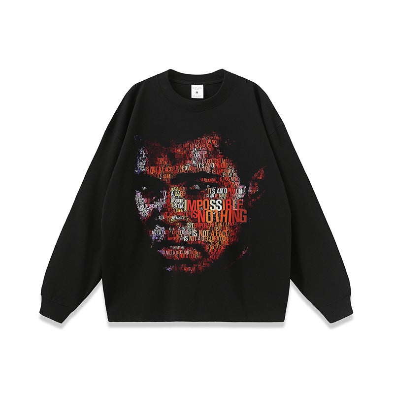 American-Style National Trendy New Round Neck Top Base Men'S Ins Ancient Heavy Wash Water-Made Old Printed Long-Sleeved T-Shirt - Image 1