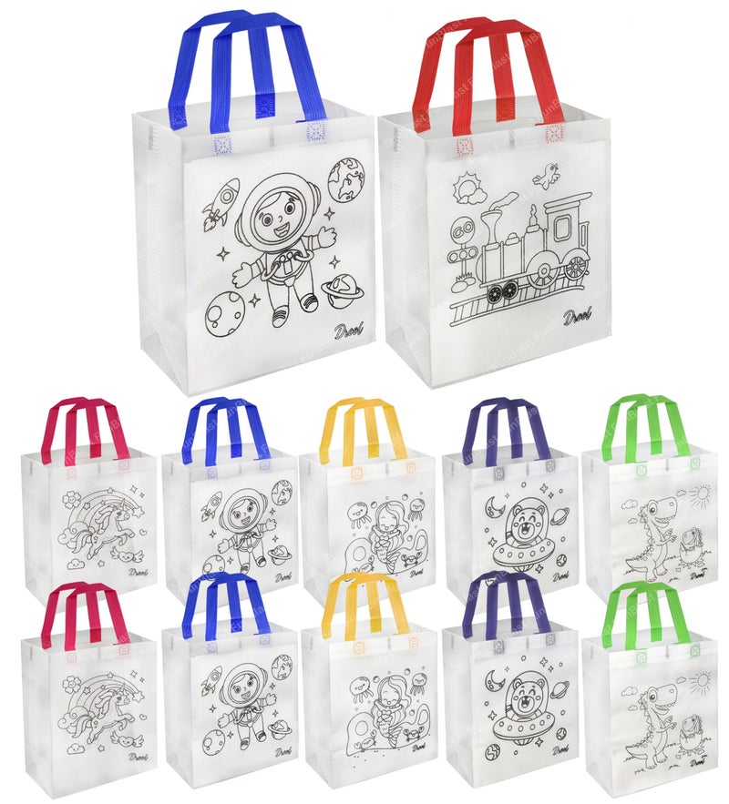FunBlast Reusable Hand Carry Bag - DIY Canvas Colouring Bags, Kids Party Bags, Gift Bag, Kids Party Favor Bags, Candy Treat Goodie Bag, Birthday Gifting Bags for Return Gifts, Multicolor (Pack of 12) - Image 1