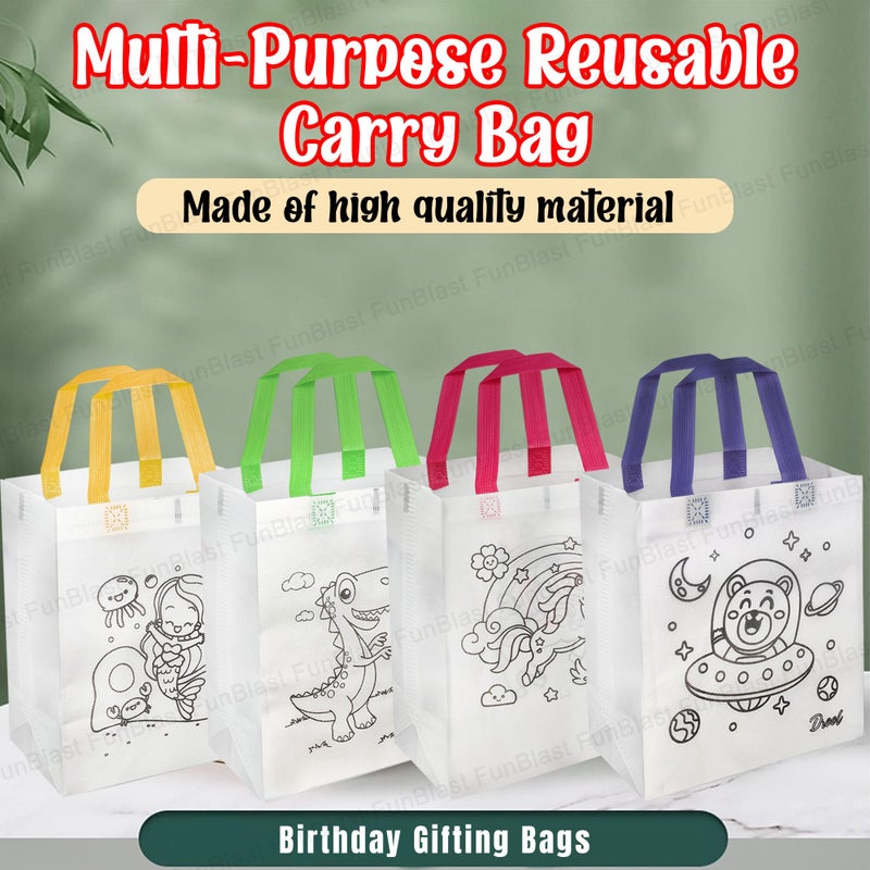 FunBlast Reusable Hand Carry Bag - DIY Canvas Colouring Bags, Kids Party Bags, Gift Bag, Kids Party Favor Bags, Candy Treat Goodie Bag, Birthday Gifting Bags for Return Gifts, Multicolor (Pack of 12) - Image 2