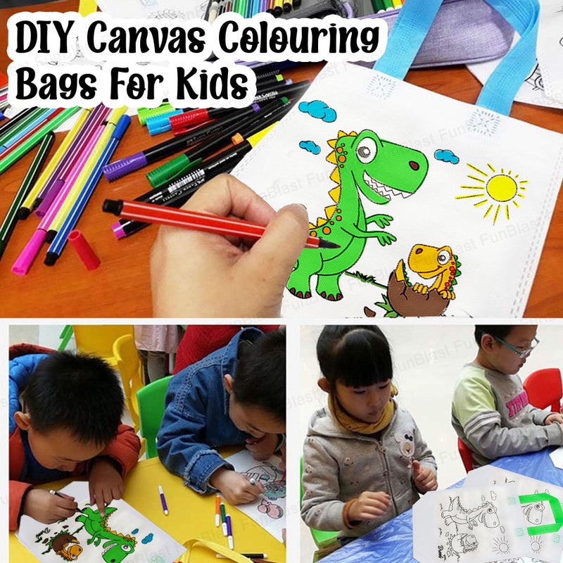 FunBlast Reusable Hand Carry Bag - DIY Canvas Colouring Bags, Kids Party Bags, Gift Bag, Kids Party Favor Bags, Candy Treat Goodie Bag, Birthday Gifting Bags for Return Gifts, Multicolor (Pack of 12) - Image 4