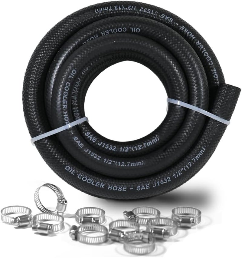 1/2" Transmission Oil Cooler Hose 10FT – SAE J1532 Certified, 300PSI High Pressure, Includes 10 Clamps
