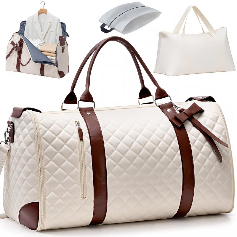 GARPROVM Garment Bags for Travel Women, 3 in 1 Convertible Garment Duffle Bags with Separated Tote Bag, Waterproof Suit Bag Travel Carry On Luggage Weekender Bag for Business Trip, Beige - Image 1