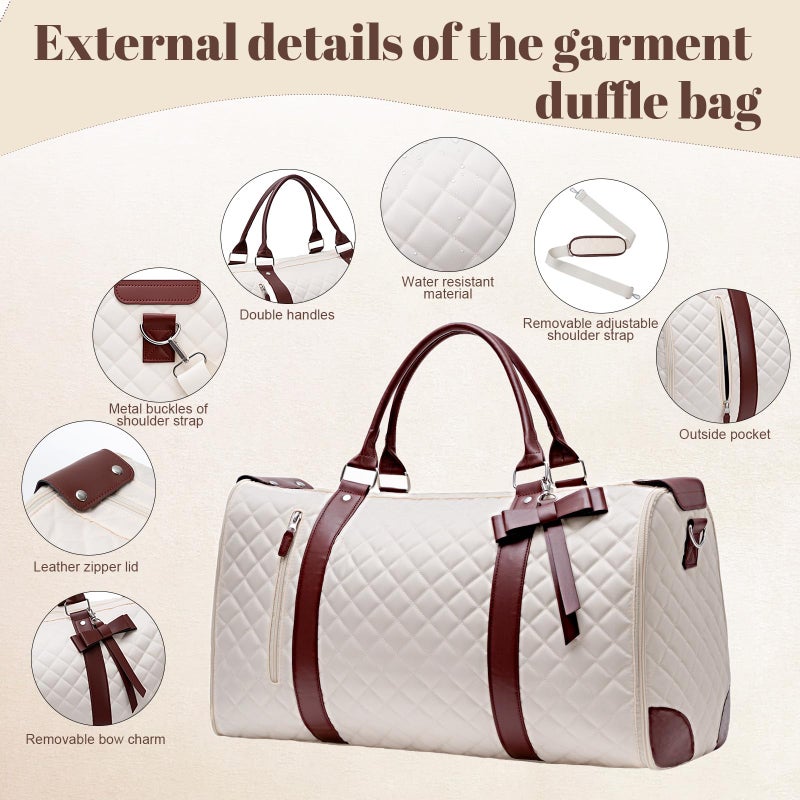 GARPROVM Garment Bags for Travel Women, 3 in 1 Convertible Garment Duffle Bags with Separated Tote Bag, Waterproof Suit Bag Travel Carry On Luggage Weekender Bag for Business Trip, Beige - Image 3
