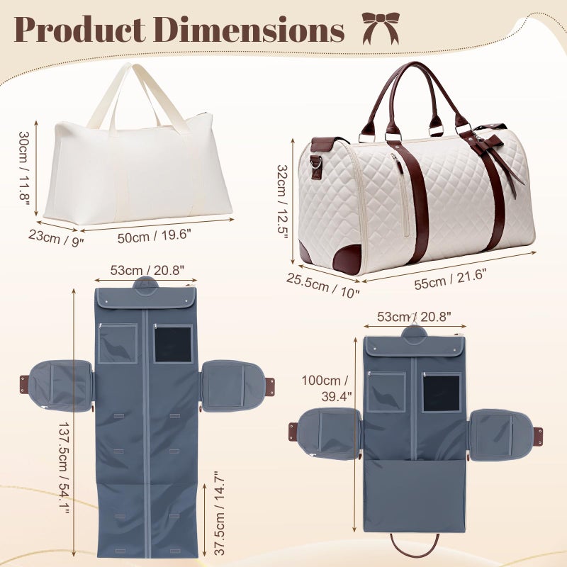 GARPROVM Garment Bags for Travel Women, 3 in 1 Convertible Garment Duffle Bags with Separated Tote Bag, Waterproof Suit Bag Travel Carry On Luggage Weekender Bag for Business Trip, Beige - Image 2