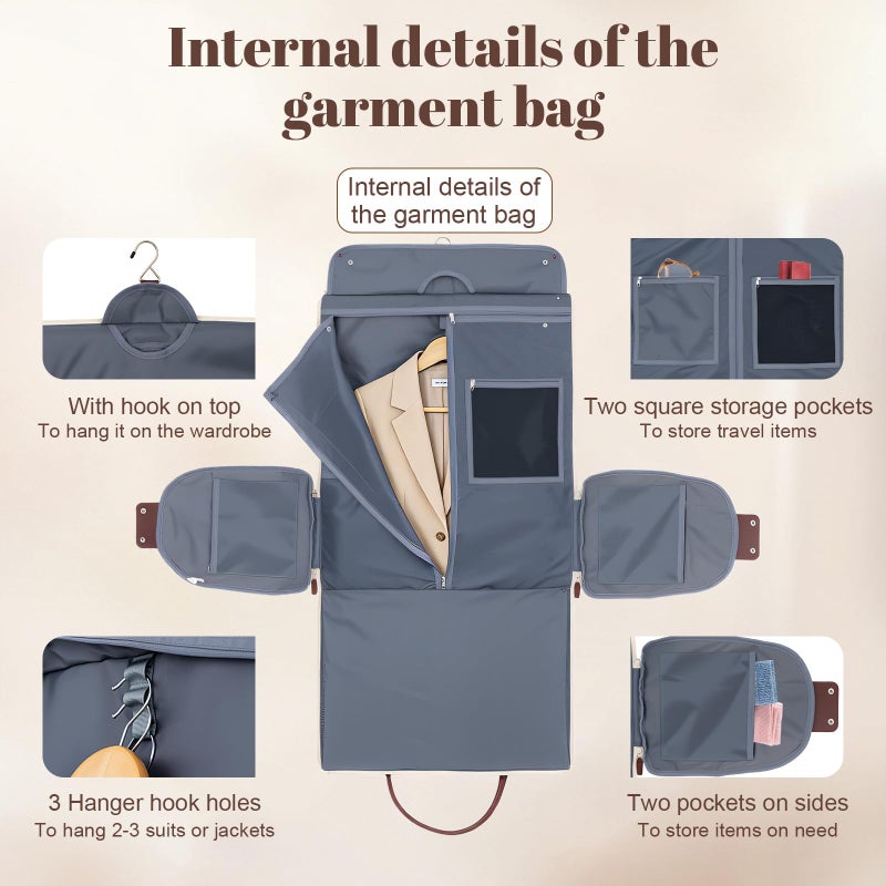 GARPROVM Garment Bags for Travel Women, 3 in 1 Convertible Garment Duffle Bags with Separated Tote Bag, Waterproof Suit Bag Travel Carry On Luggage Weekender Bag for Business Trip, Beige - Image 5
