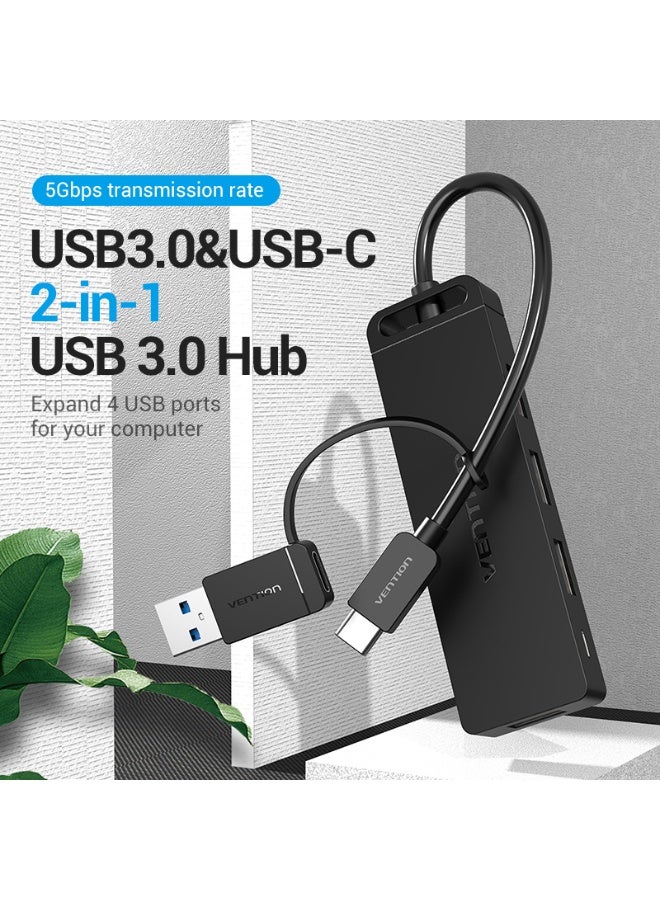 VENTION 4-Port USB 3.0 Hub with Type C & USB 3.0 2-in-1 Interface and Power Supply 0.15M ABS Type Model # CHTBB - Image 2
