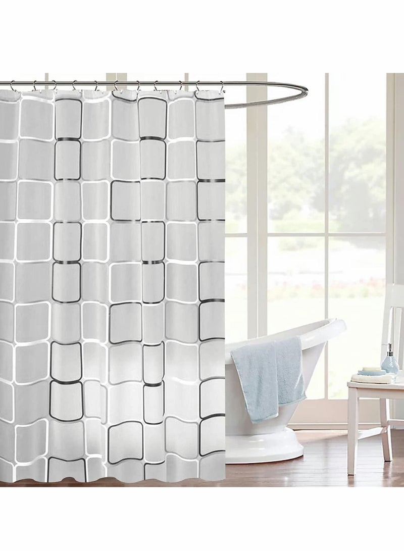 KASTWAVE Bathroom Shower Curtain, Black and White Plaid Plastic Shower Curtain for Bathroom Decor, Waterproof Transparent Shower Curtain Hook Set, Modern Bathroom Curtain 71" x 71"  - Image 2