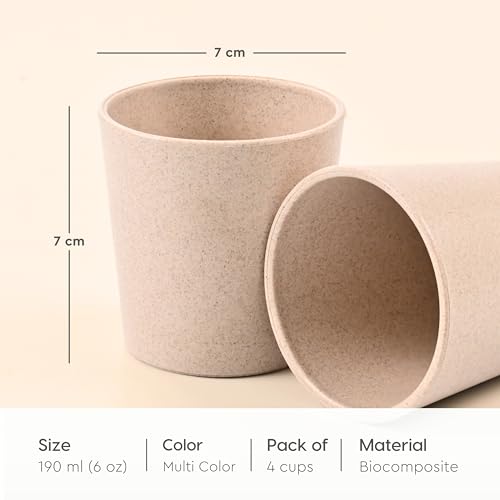 Eha Earth-Friendly Unbreakable Drinking Glass Set of 4 for Water and Juice | 180 ml Each | Tumblers for Kids Made with Rice Husk Biocomposite| Microwave Safe | for Hot & Cold | Multicolor - Image 2