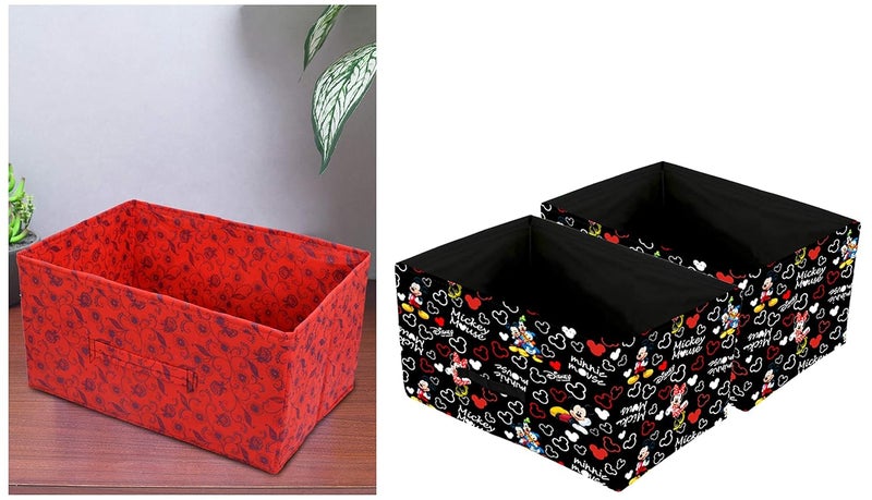 Kuber Industries Disney Mickey Print Non Woven Fabric 2Replacement Rectangular Drawer Metallic Floral Print Non Woven Fabric Standard Drawer Storage Cloth Organizer Unit - Image 1