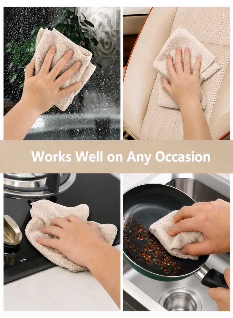 Donetella Light Beige 6-Pack Microfiber Kitchen Towels 35×35 cm Size – 330 GSM, Highly Absorbent, Quick Dry, Lint Free, Streak Free | Dish & Counter Cleaning  | Best Price UAE