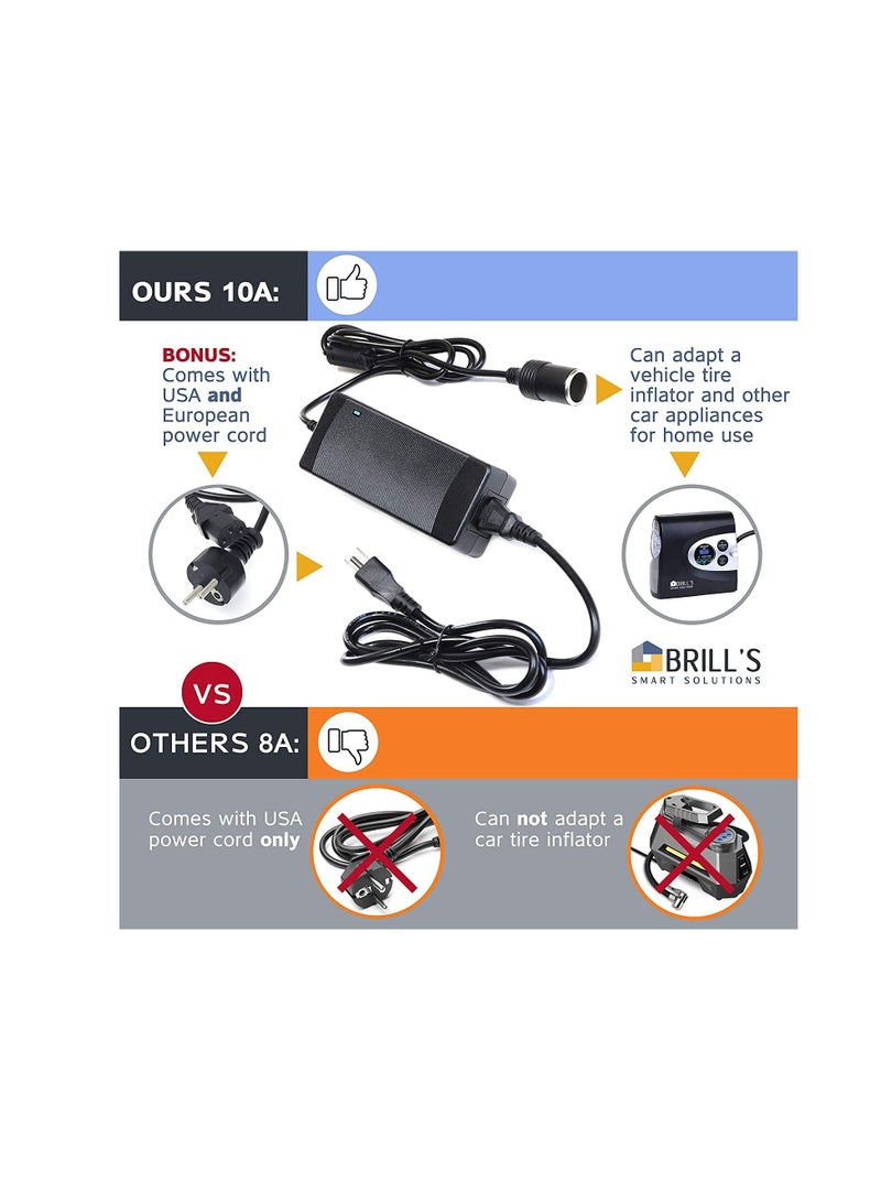 Smart Solutions محول 100-240 فولت تيار متردد إلى 12 فولت تيار مستمر محول طاقة 10 أمبير لمضخة هواء السيارة أو مكنسة كهربائية أو أي جهاز آخر 12 فولت للتحويل - Image 3