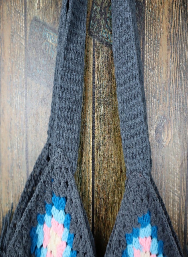 Sutra Handmade Wool Crochet Grey Pastel Bag | Boho Shoulder Purse | Eco-Friendly Reusable Tote Bag | Summer Beach Handbag for Women Girls - Image 5