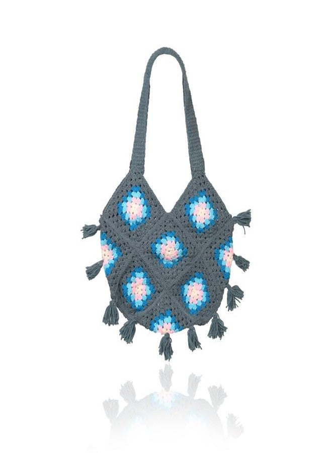 Sutra Handmade Wool Crochet Grey Pastel Bag | Boho Shoulder Purse | Eco-Friendly Reusable Tote Bag | Summer Beach Handbag for Women Girls - Image 1