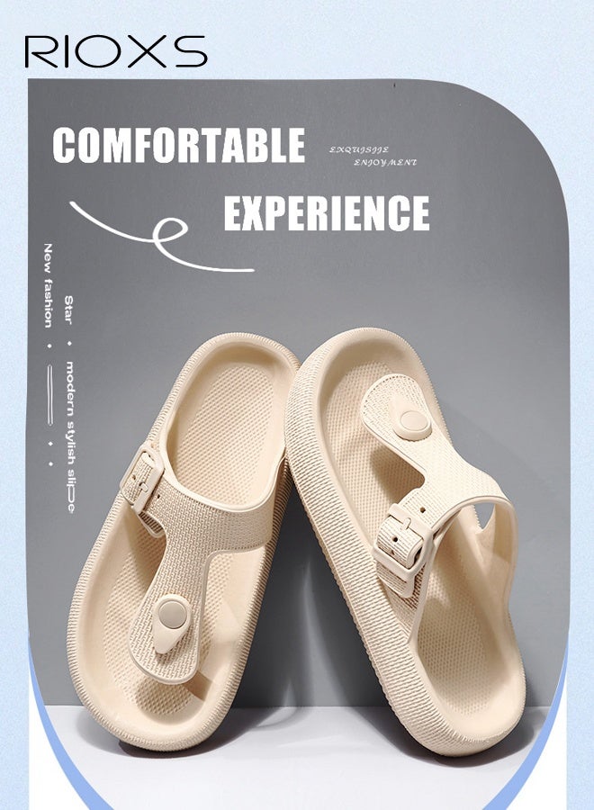RIOXS Cloud Flip Flops For Men Women, Comfy EVA Thong Sandals, Lightweight Beach Slides Sandals, Unisex Flip Flops With Arch Support, Women's Men's Orthotic Flip-Flop, Adjustable Buckle Flip-Flop Slippers, Non-Slip Bath Shower Slippers, Quick Drying Couple Sandals- Khaki Flip Sandals  - Image 2