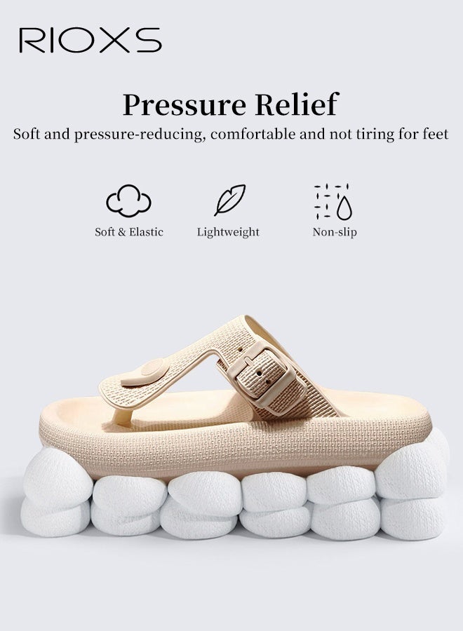 RIOXS Cloud Flip Flops For Men Women, Comfy EVA Thong Sandals, Lightweight Beach Slides Sandals, Unisex Flip Flops With Arch Support, Women's Men's Orthotic Flip-Flop, Adjustable Buckle Flip-Flop Slippers, Non-Slip Bath Shower Slippers, Quick Drying Couple Sandals- Khaki Flip Sandals  - Image 5