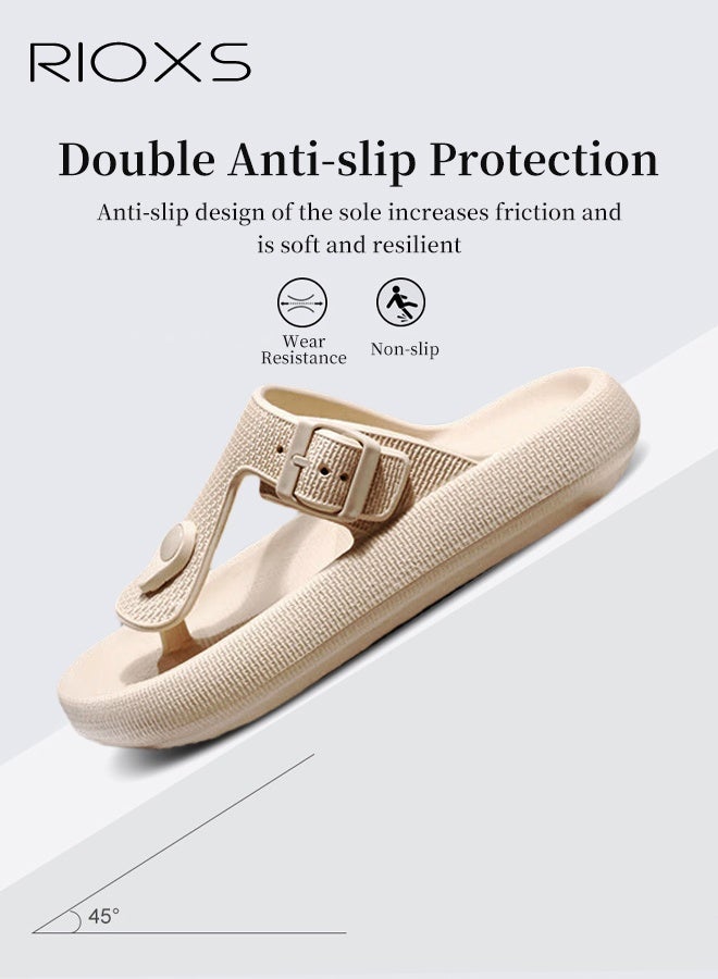 RIOXS Cloud Flip Flops For Men Women, Comfy EVA Thong Sandals, Lightweight Beach Slides Sandals, Unisex Flip Flops With Arch Support, Women's Men's Orthotic Flip-Flop, Adjustable Buckle Flip-Flop Slippers, Non-Slip Bath Shower Slippers, Quick Drying Couple Sandals- Khaki Flip Sandals  - Image 4