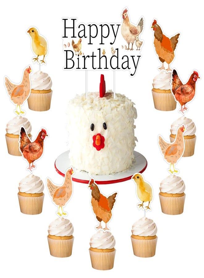 Merrystorm 13Pcs Chicken Cake Toppers Hen Themed Cake and Cupcake Toppers Farm Animal Barnyard Birthday Cake Decorations for Boys Girls Kids Cheer to Farm 1st 2nd 3rd Birthday Party Chick Birthday Party Supplies - Image 1