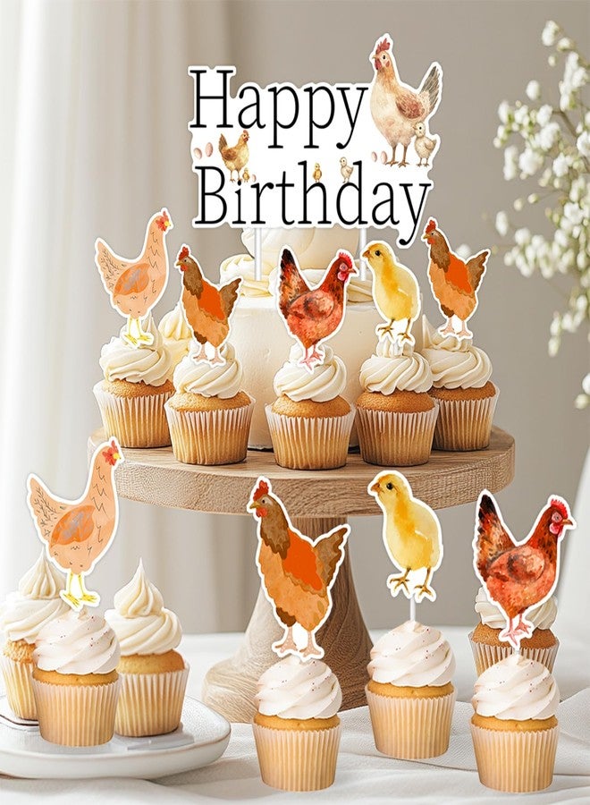 Merrystorm 13Pcs Chicken Cake Toppers Hen Themed Cake and Cupcake Toppers Farm Animal Barnyard Birthday Cake Decorations for Boys Girls Kids Cheer to Farm 1st 2nd 3rd Birthday Party Chick Birthday Party Supplies - Image 3