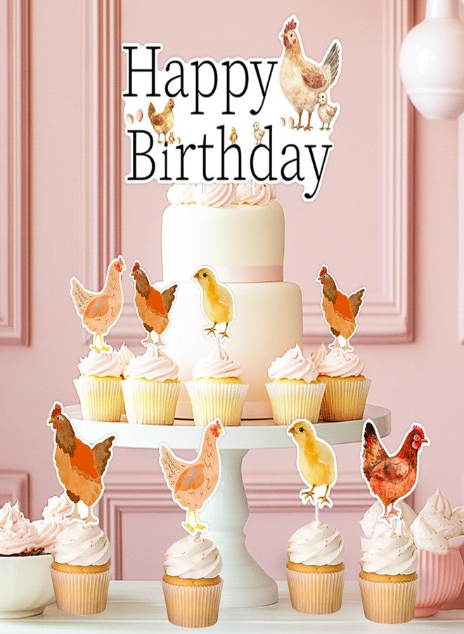 Merrystorm 13Pcs Chicken Cake Toppers Hen Themed Cake and Cupcake Toppers Farm Animal Barnyard Birthday Cake Decorations for Boys Girls Kids Cheer to Farm 1st 2nd 3rd Birthday Party Chick Birthday Party Supplies - Image 2