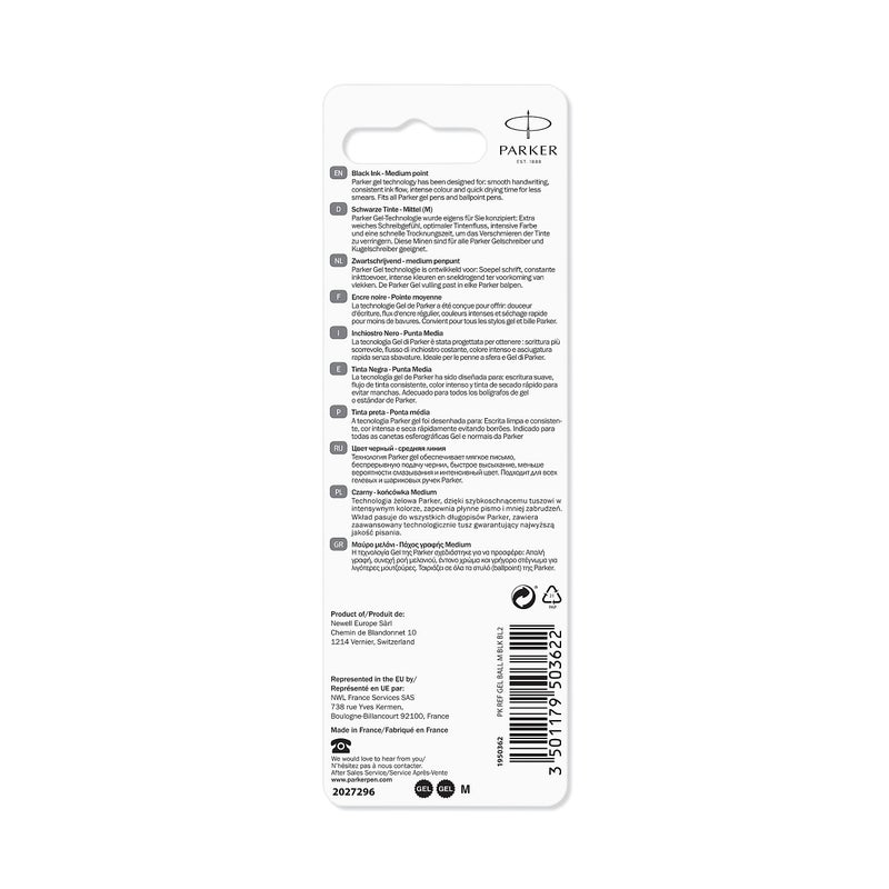 PARKER خرطوشة حبر جل باركر كوينك، طرف متوسط، أسود، 2 عدّاد - Image 2