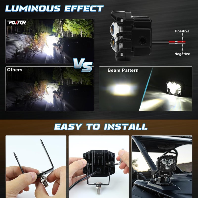 POVTOR 3inch LED Cubes Off Road Driving Lights for ATV UTV RZR Tractor SUV 4X4 Truck Motorcycle - Image 4