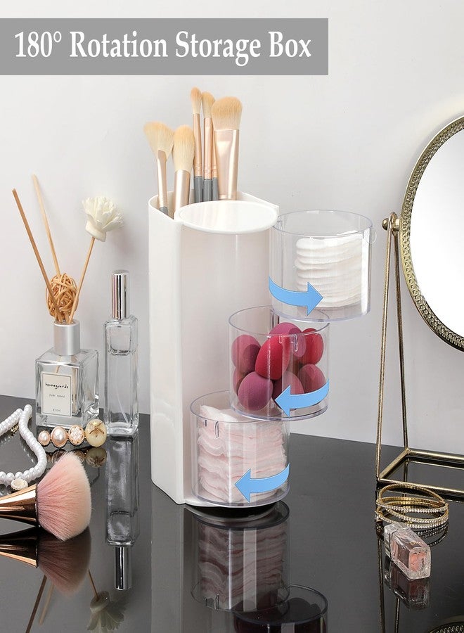 GUSHBIN Rotating Hair Accessories Organizer with Comb Holder Plastic Hair Clips Storage Container Cosmetic Storage Box for Makeup Sponge Brush, 3-Layer White - Image 4