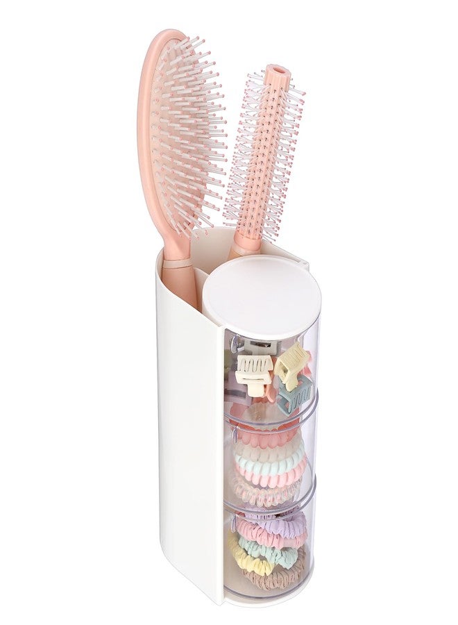 GUSHBIN Rotating Hair Accessories Organizer with Comb Holder Plastic Hair Clips Storage Container Cosmetic Storage Box for Makeup Sponge Brush, 3-Layer White - Image 1