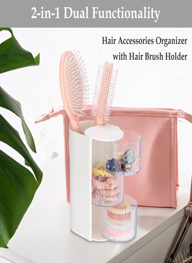 GUSHBIN Rotating Hair Accessories Organizer with Comb Holder Plastic Hair Clips Storage Container Cosmetic Storage Box for Makeup Sponge Brush, 3-Layer White - Image 2