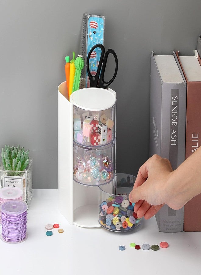 GUSHBIN Rotating Hair Accessories Organizer with Comb Holder Plastic Hair Clips Storage Container Cosmetic Storage Box for Makeup Sponge Brush, 3-Layer White - Image 5
