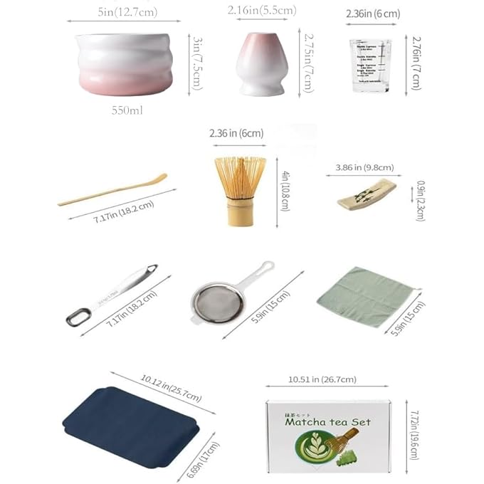 ريحني مجموعة خفاقة ووعاء ماتشا يابانية من 10 قطع من الخيزران، حامل شاي ماتشا، مجموعة أدوات ماتشا، مجموعة هدايا ماتشا، مجموعة مسحوق ماتشا لمحبي الماتشا، صناعة يدوية تقليدية، لون وردي باهت - Image 5