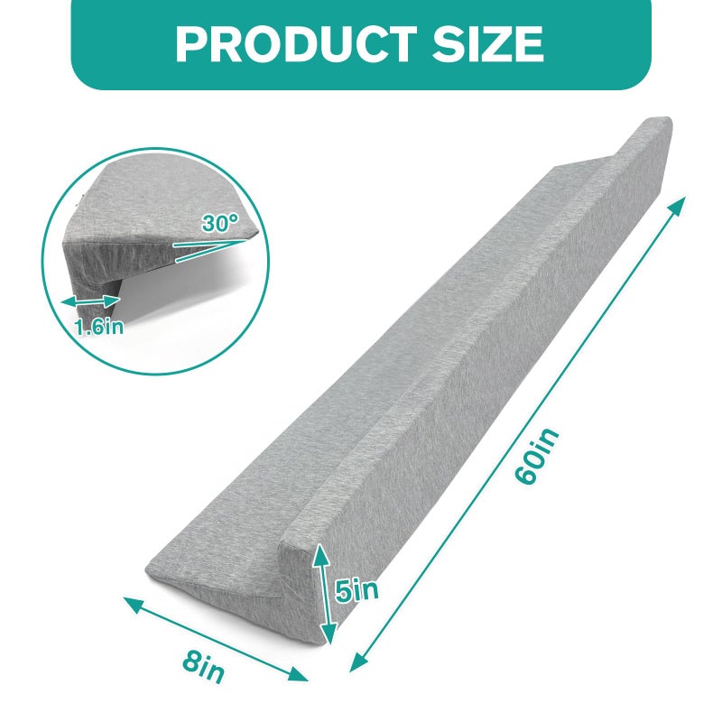 Wibeelee 60"x8"x5" Bed Wedge Pillow for Headboard Bed Wedge Gap Filler Cover 1.5-inch Gaps Mattress Wedge Gap Filler to Stop Items Falling Down(Grey) - Image 2