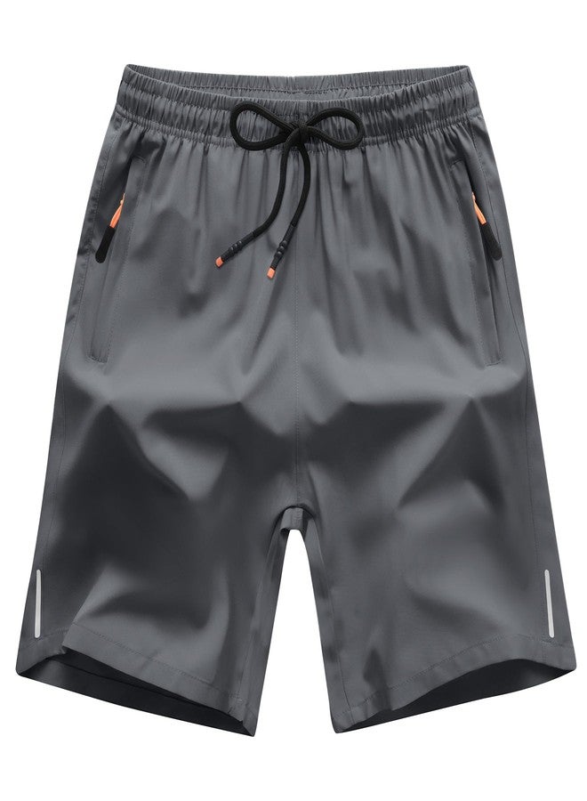 ANHDM Boys Shorts Quick Dry Athletic Running Shorts with Zipper Pockets, Z/Black&grey&white, 13-14 Years - Image 4