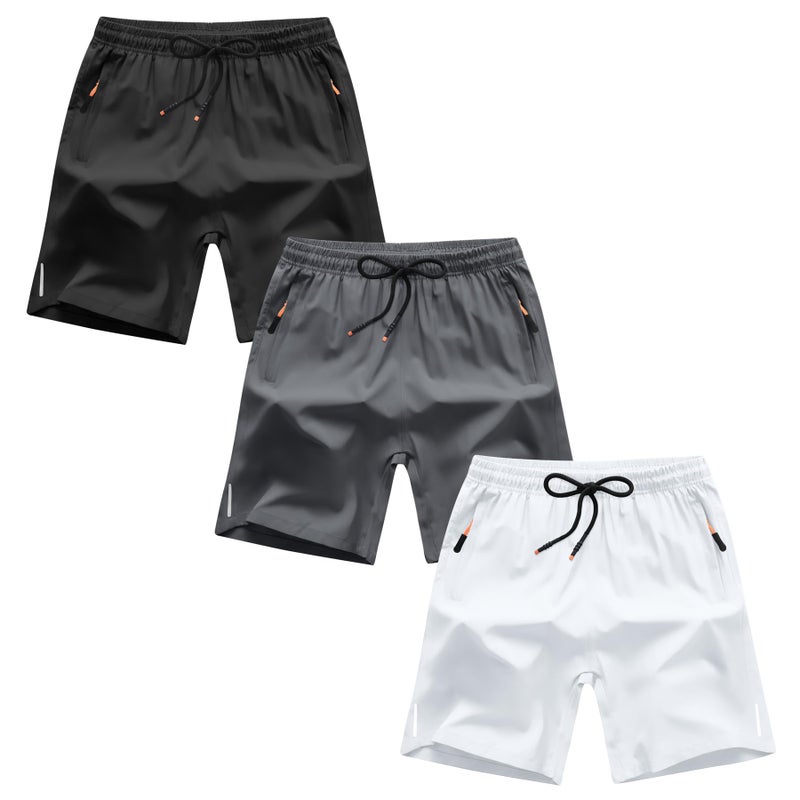 ANHDM Boys Shorts Quick Dry Athletic Running Shorts with Zipper Pockets, Z/Black&grey&white, 13-14 Years - Image 1