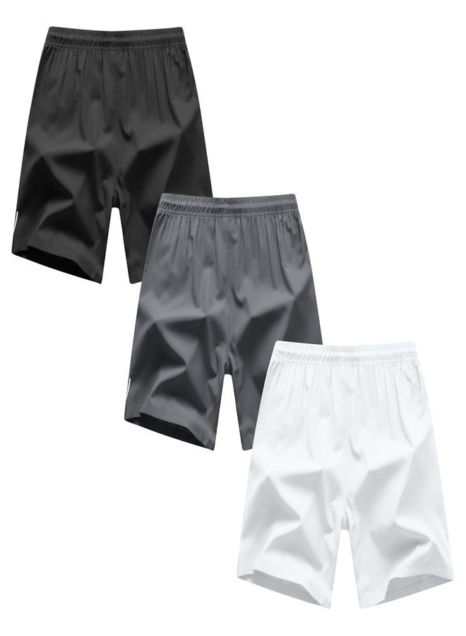 ANHDM Boys Shorts Quick Dry Athletic Running Shorts with Zipper Pockets, Z/Black&grey&white, 13-14 Years - Image 2