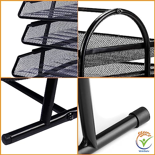 VeleSolv Countertop 4 Tiered Shelf Office Desktop Tray Rack, Mesh Metal Desk Organizer File Rack Letter Tray A4 Papers Documents Holder Desk Organizer For Office (Black) - Image 4