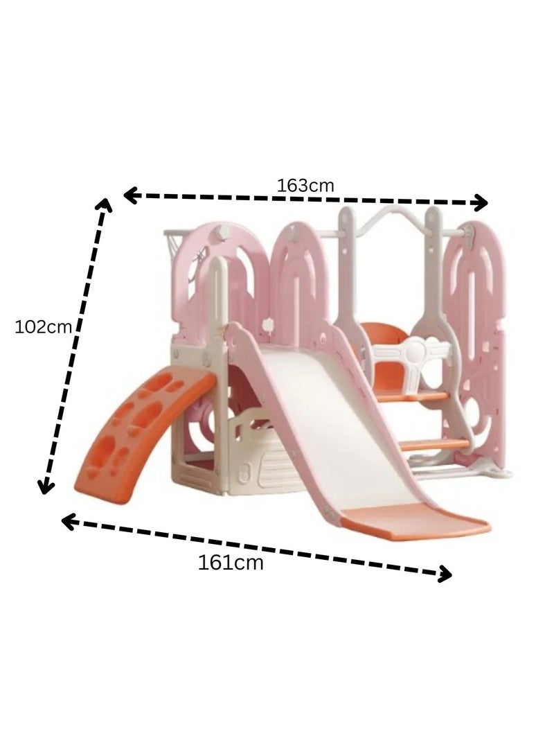 فول جوي مجموعة زحليقة وأرجوحة مع حلقة كرة سلة و متسلق 4*1 للأطفال،مجموعة ملعب داخلي وخارجي للأطفال الصغار،مجموعة ألعاب متسلقة للأطفال - Image 5
