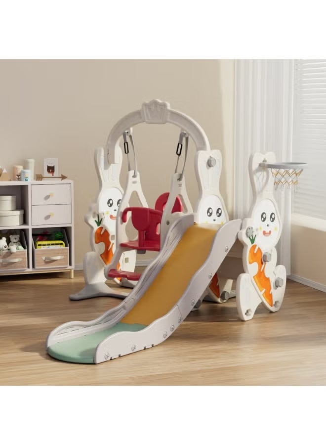 فول جوي مجموعة زحليقة وأرجوحة مع حلقة كرة سلة 3*1 للأطفال،مجموعة ملعب داخلي وخارجي للأطفال الصغار،مجموعة ألعاب تسلق للأطفال - Image 1