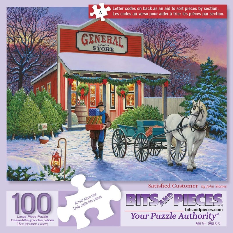 Bits and Pieces 100 Piece Puzzles for Adults Satisfies Customer 100 Extra Large Pieces 15 x 19 Jigsaw Puzzles General Store Americana Winter No 2 Pieces Alike - Image 3