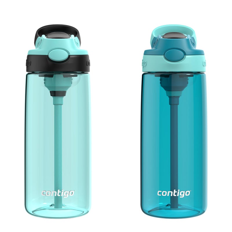 Contigo Aubrey Kids Water Bottle, 2-Pack, 20oz, Jade/Licorice & Juniper/Jade, Spill-Proof Lid, Dishwasher Safe, BPA Free - Image 1